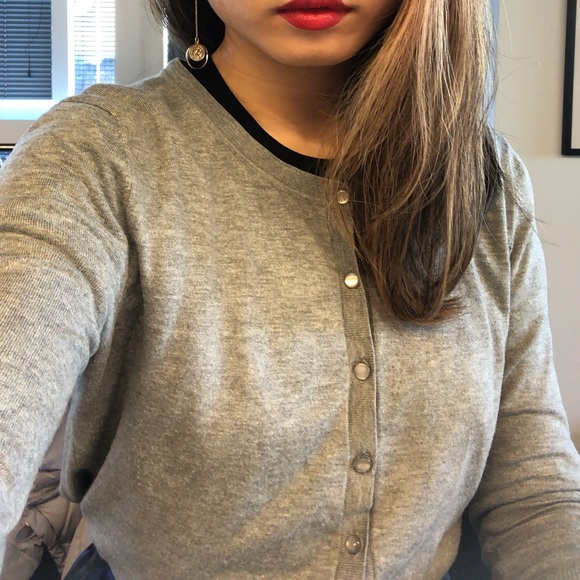 Gray 3/4 Sleeve Crew Neck Cropped Cardigan - Picture 4 of 4